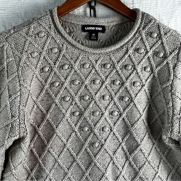 Lands End Cotton Blend Rollneck Sweater Women M Beige Donegal Knit Oatmeal Tweed - Picture 5 of 16